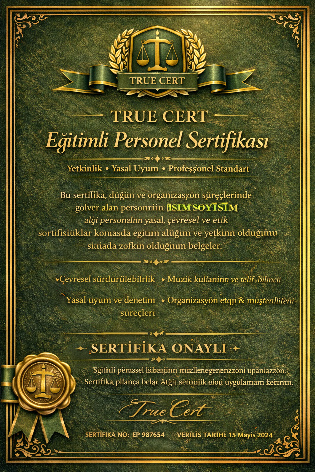 True Cert Eğitimli Personel Sertifikası